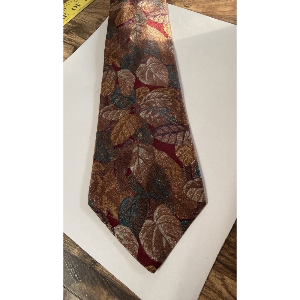 Vintage Graham &‎ Lockwood Silk Tie Autumn Leaf Pattern Brown Gold USA
